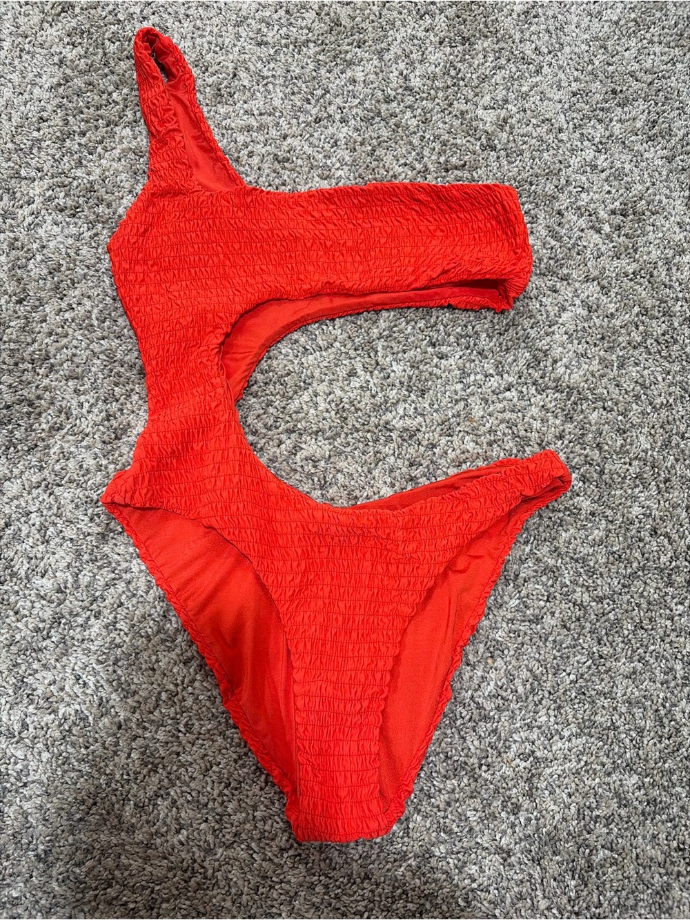 We wore what orange One-Shoulder One-Piece Swimsuit with cut outs